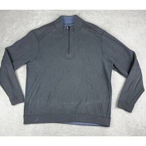 Tommy Bahama Sweater Men’s Sz L Grey Blue 1/4 Zip Cotton Pullover Reversible